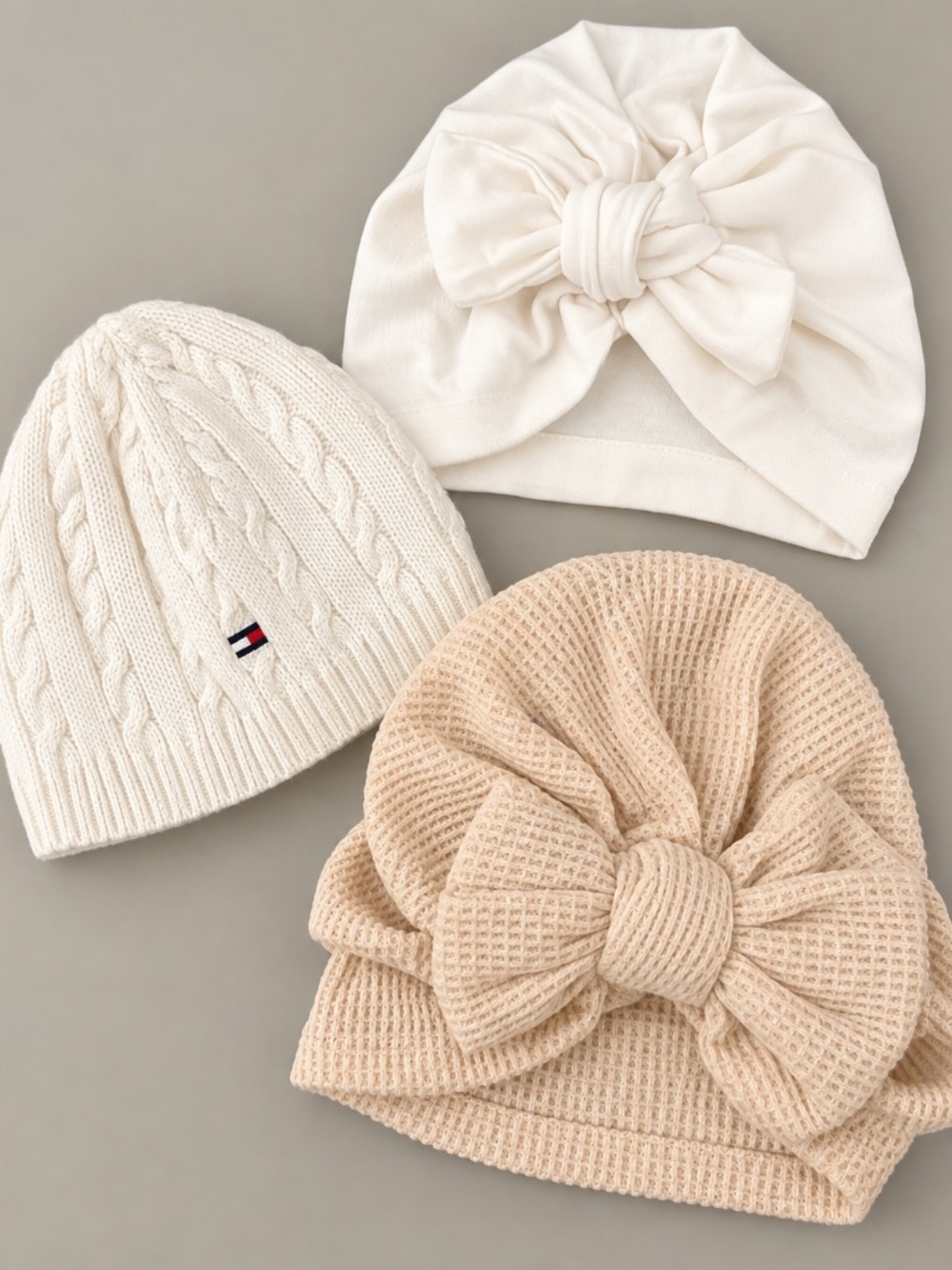 Baby Girl Neutral Hat Bundle – Tommy Hilfiger & Bow Turbans